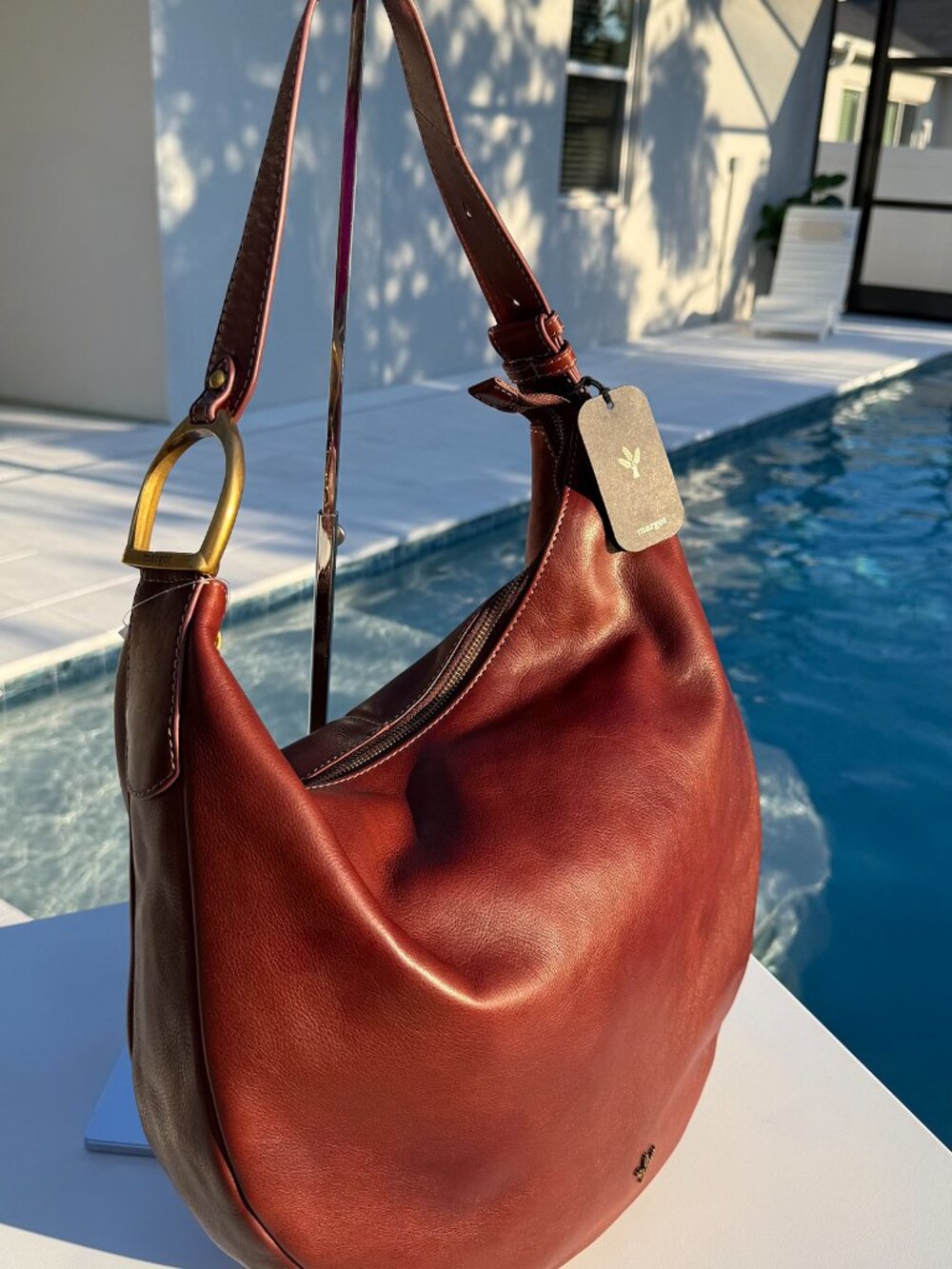 NWT Margo Alexandra Leather Hobo in Raisin